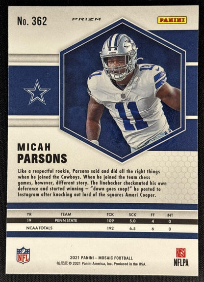 Micah Parsons 2021 Panini Mosaic Choice Prizm Green and Red Cowboys