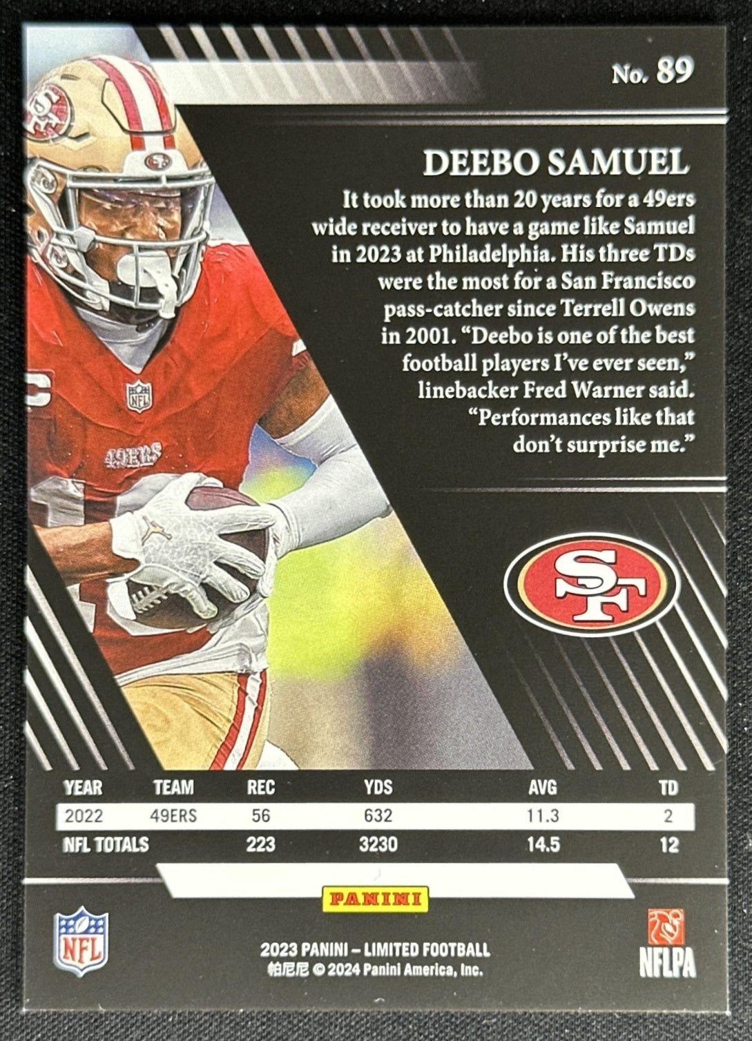 Deebo Samuel 2023 Panini Limited Gold Spotlight /99 49ers