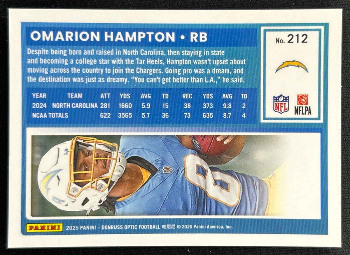 Omarion Hampton 2025 Donruss Optic Rated Rookie Chargers Sports Trading Cards
