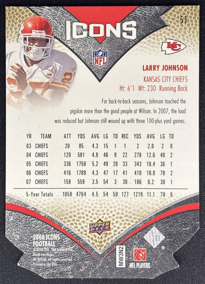 Larry Johnson 2008 Upper Deck Icons Silver Die Cut /150 Chiefs back