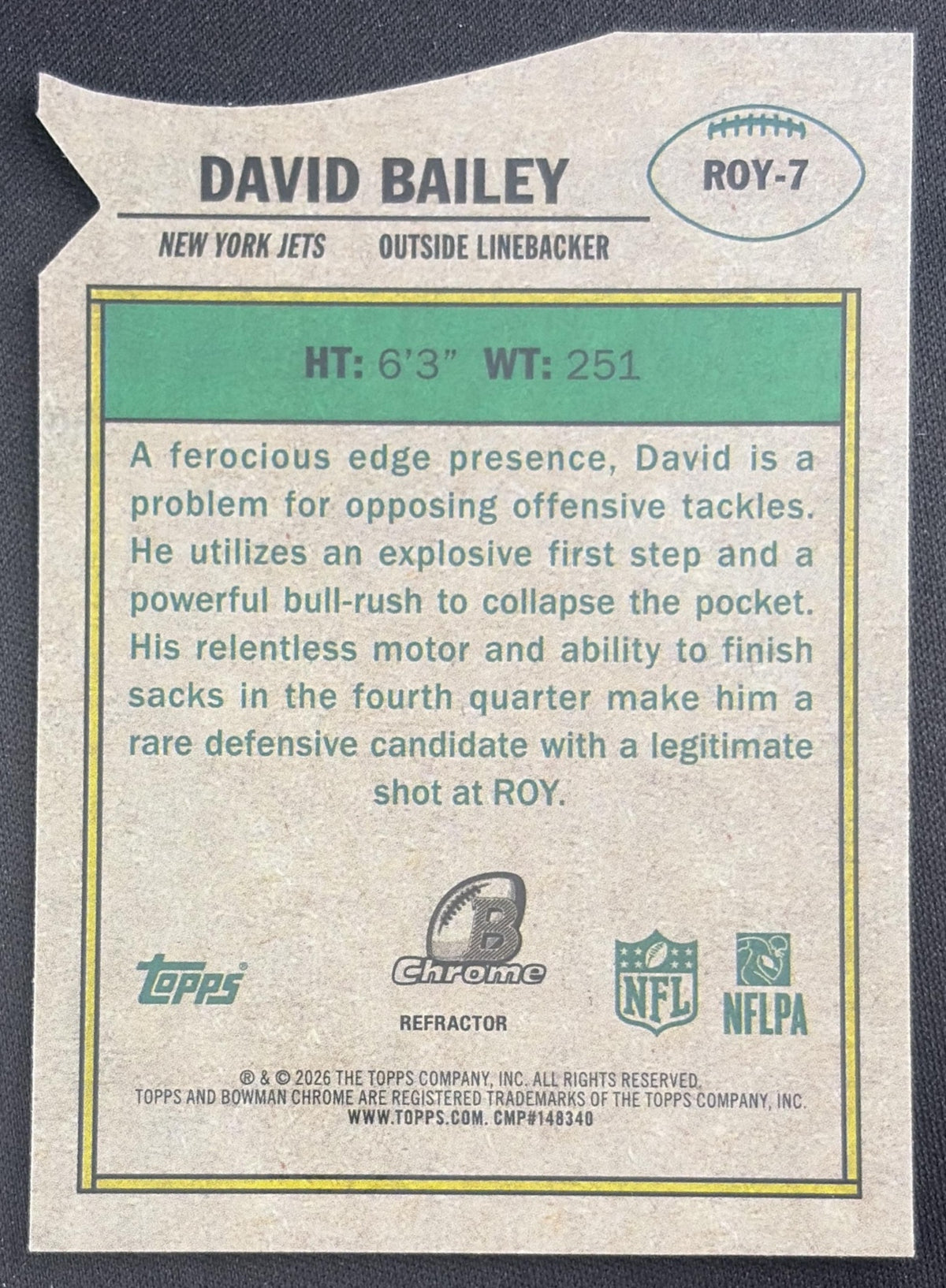 David Bailey 2026 Bowman Chrome ROY Favorites Refractor Jets