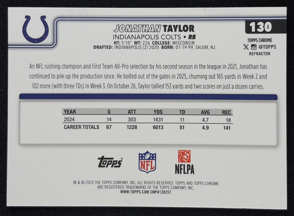 Jonathan Taylor 2025 Topps Chrome Refractor Colts - Back