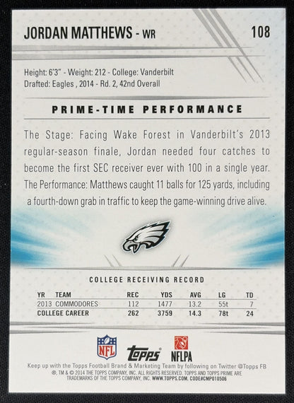 Jordan Matthews 2014 Topps Prime Copper /350 Eagles Sports Trading Cards