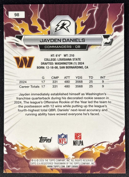 Jayden Daniels 2025 Topps Resurgence Commanders Washington Commanders back