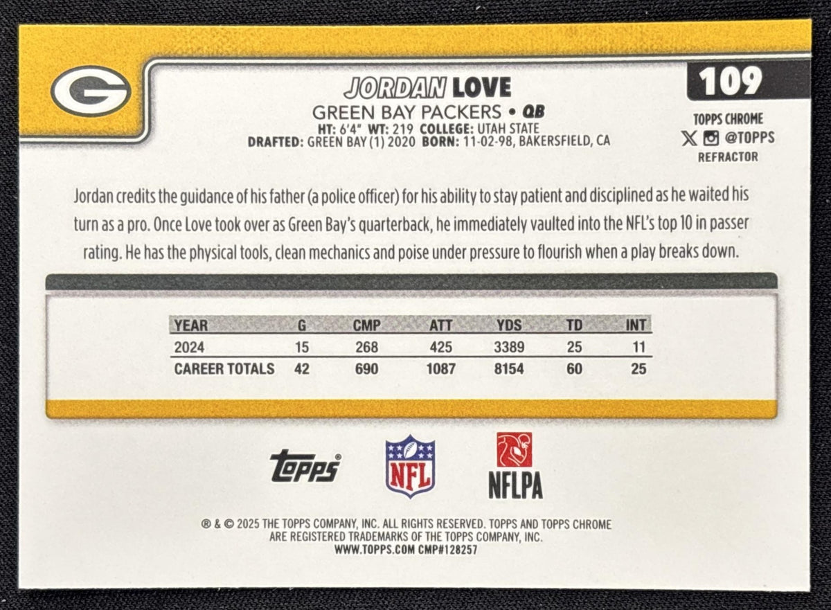 Jordan Love 2025 Topps Chrome Refractor Packers