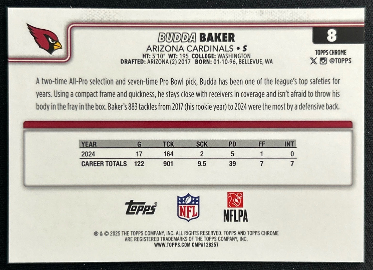 Budda Baker 2025 Topps Chrome Cardinals Sports Trading Cards