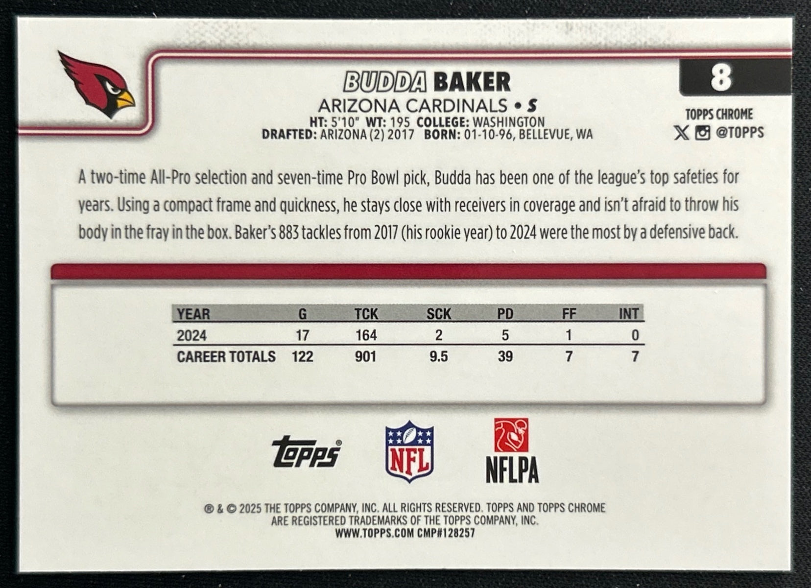 Budda Baker 2025 Topps Chrome Cardinals Sports Trading Cards