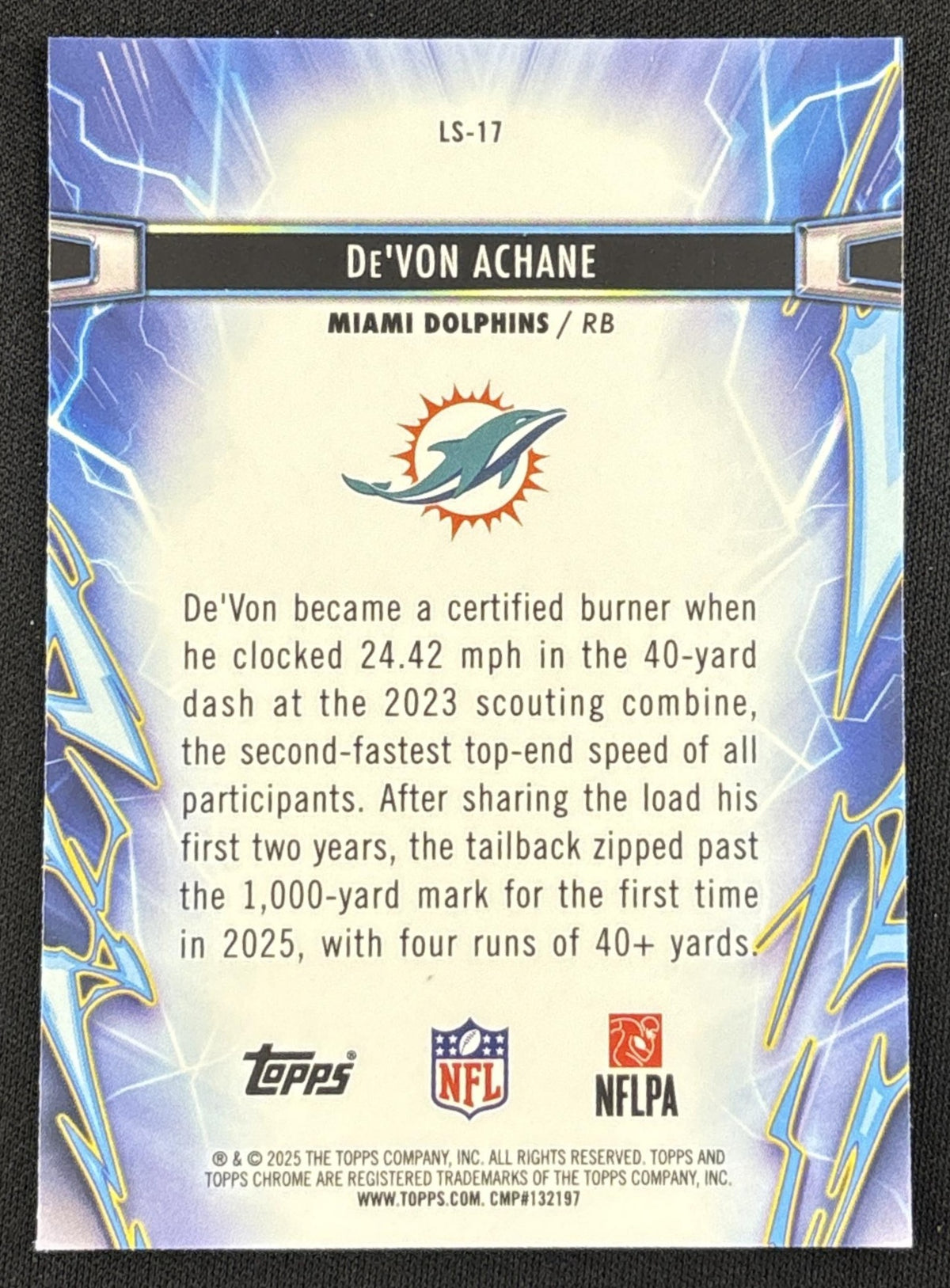 De'Von Achane 2025 Topps Cosmic Chrome Light Speed Dolphins