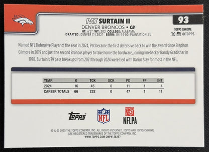 Pat Surtain II 2025 Topps Chrome Football Leather Refractor Broncos