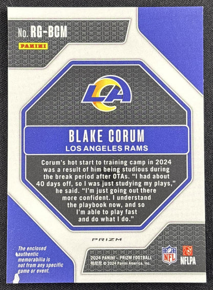 Blake Corum 2024 Panini Prizm Rookie Gear Neon Green Pulsar Rams