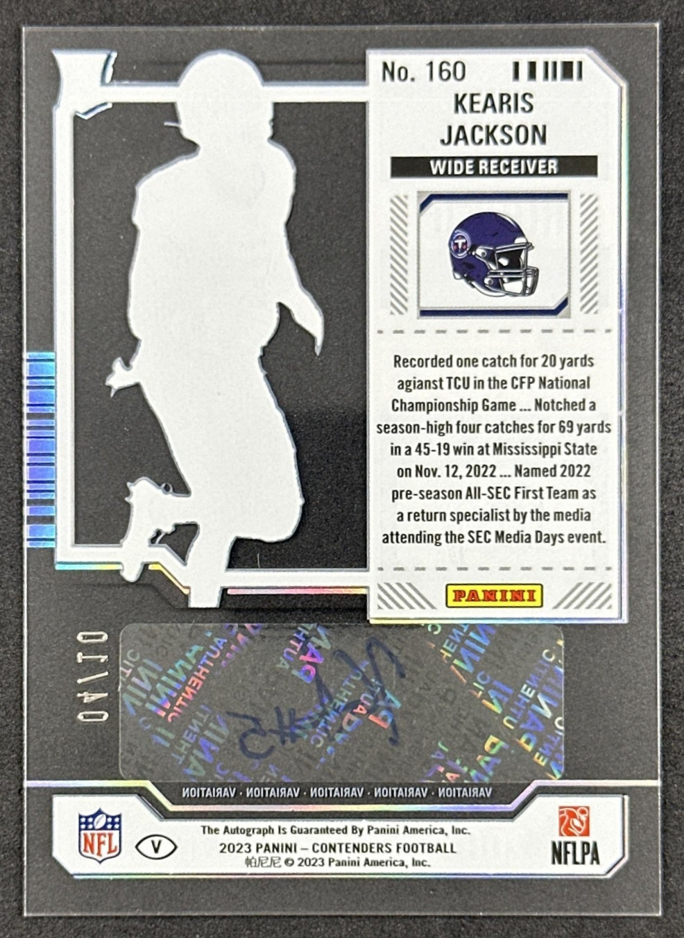 Kearis Jackson 2023 Panini Contenders Rookie Clear Ticket /10 Titans Sports Trading Cards