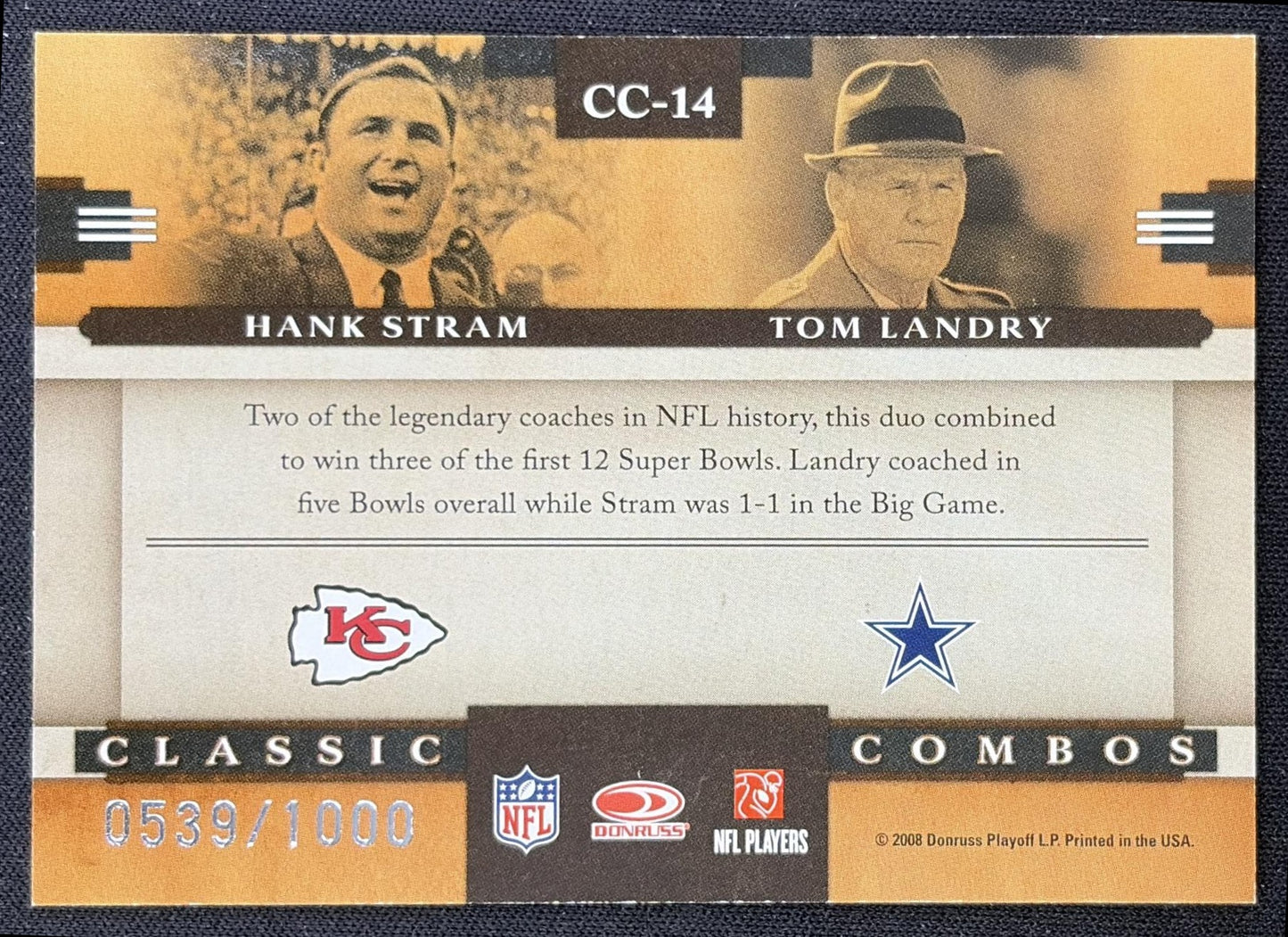 Hank Stram Tom Landry 2008 Donruss Classics Classic Combos /1000 Chiefs Cowboys back