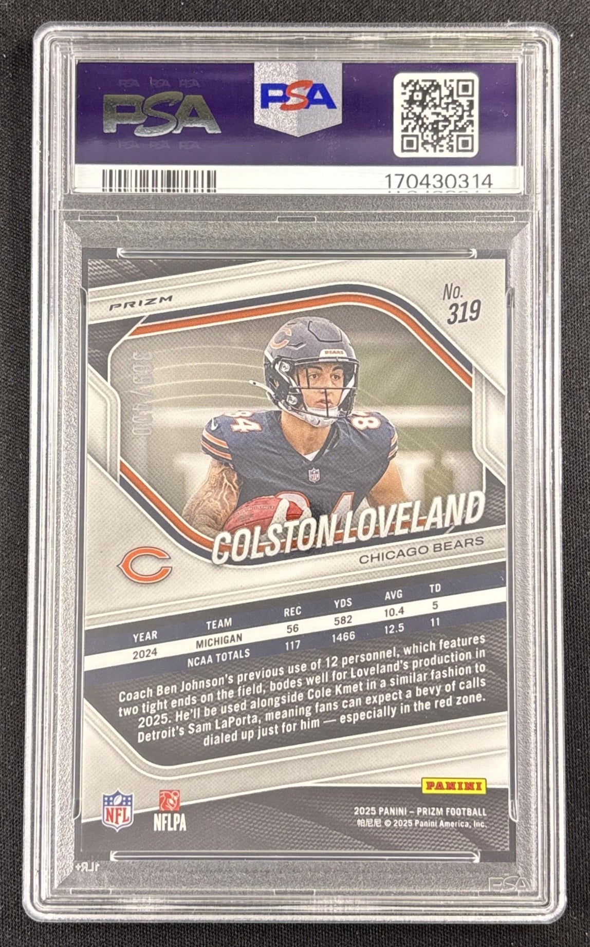 Colston Loveland 2025 Panini Prizm Pandora /400 PSA 10 Bears Sports Trading Card