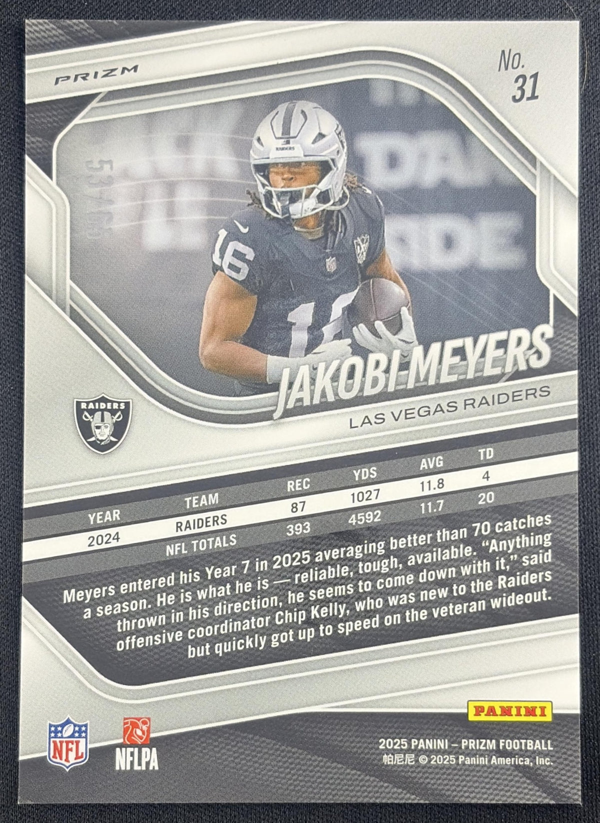 Jakobi Meyers 2025 Panini Prizm Orange Wave /65 Raiders