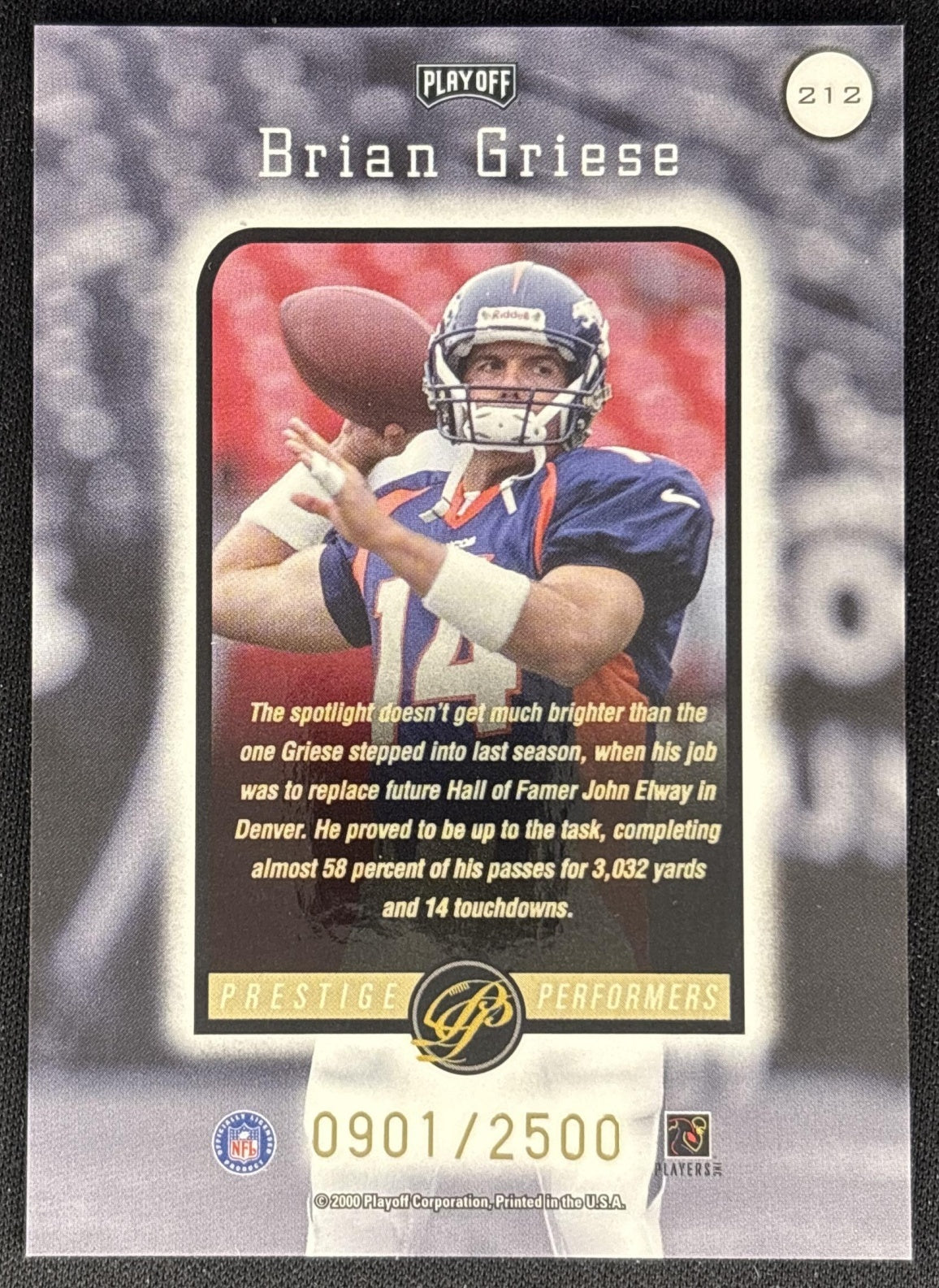 Brian Griese 2000 Playoff Prestige /2500 Broncos back