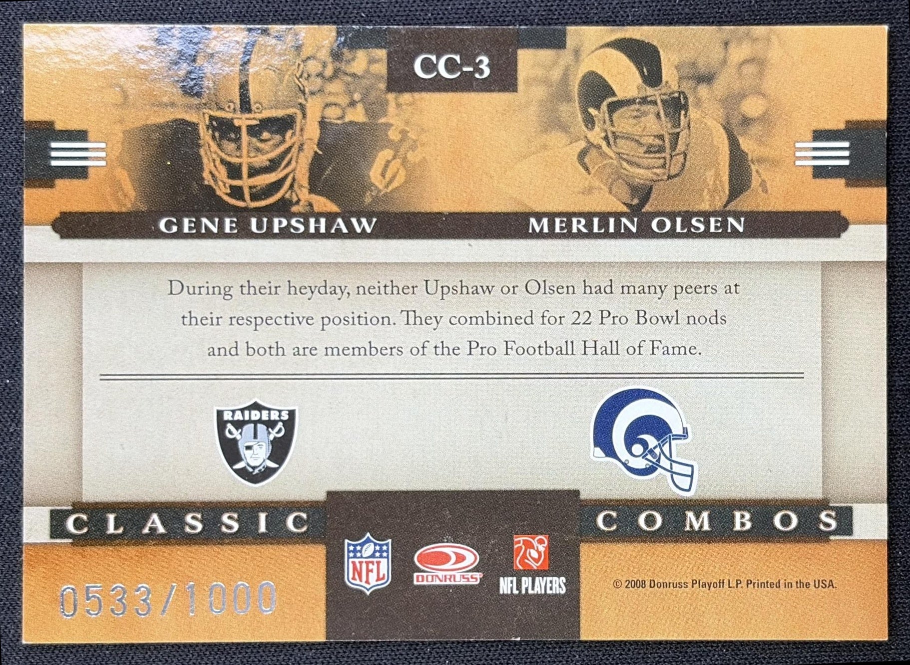 Gene Upshaw Merlin Olsen 2008 Donruss Classics Classic Combos /1000 Cowboys Raiders Rams