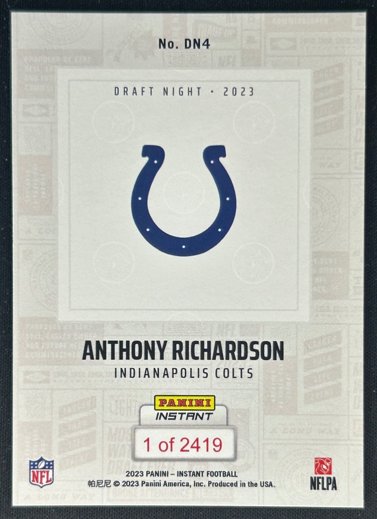 Anthony Richardson 2023 Panini Instant NFL Draft Night Colts Sports Trading Cards