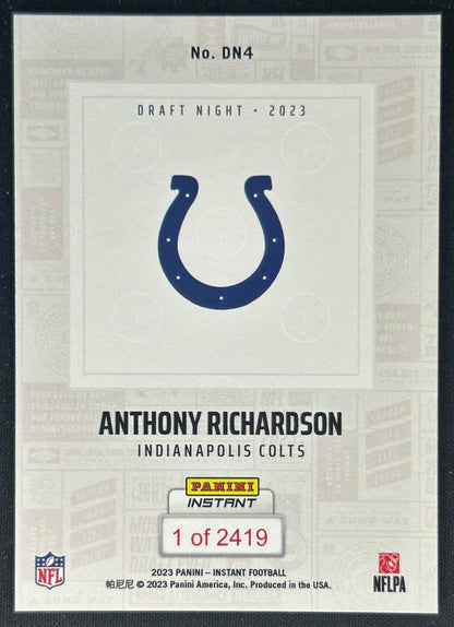 Anthony Richardson 2023 Panini Instant NFL Draft Night Colts Sports Trading Cards