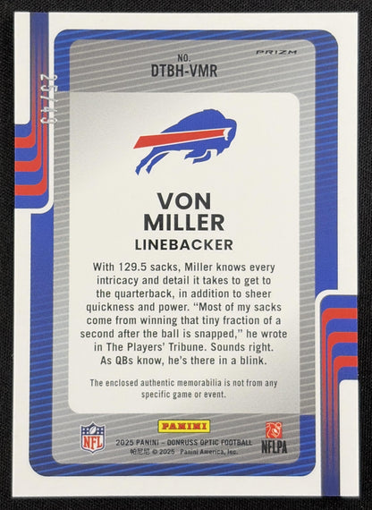Von Miller 2025 Panini Donruss Optic Threads Ice Prizm /49 Bills Sports Trading Card
