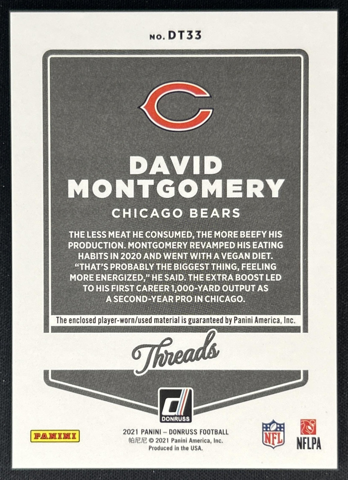 David Montgomery 2021 Panini Donruss Threads Bears Back