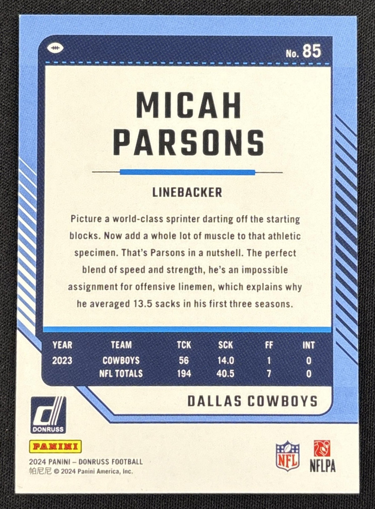 Micah Parsons 2024 Panini Donruss Press Proof Gold /50 Cowboys