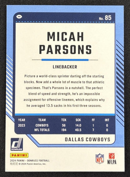 Micah Parsons 2024 Panini Donruss Press Proof Gold /50 Cowboys