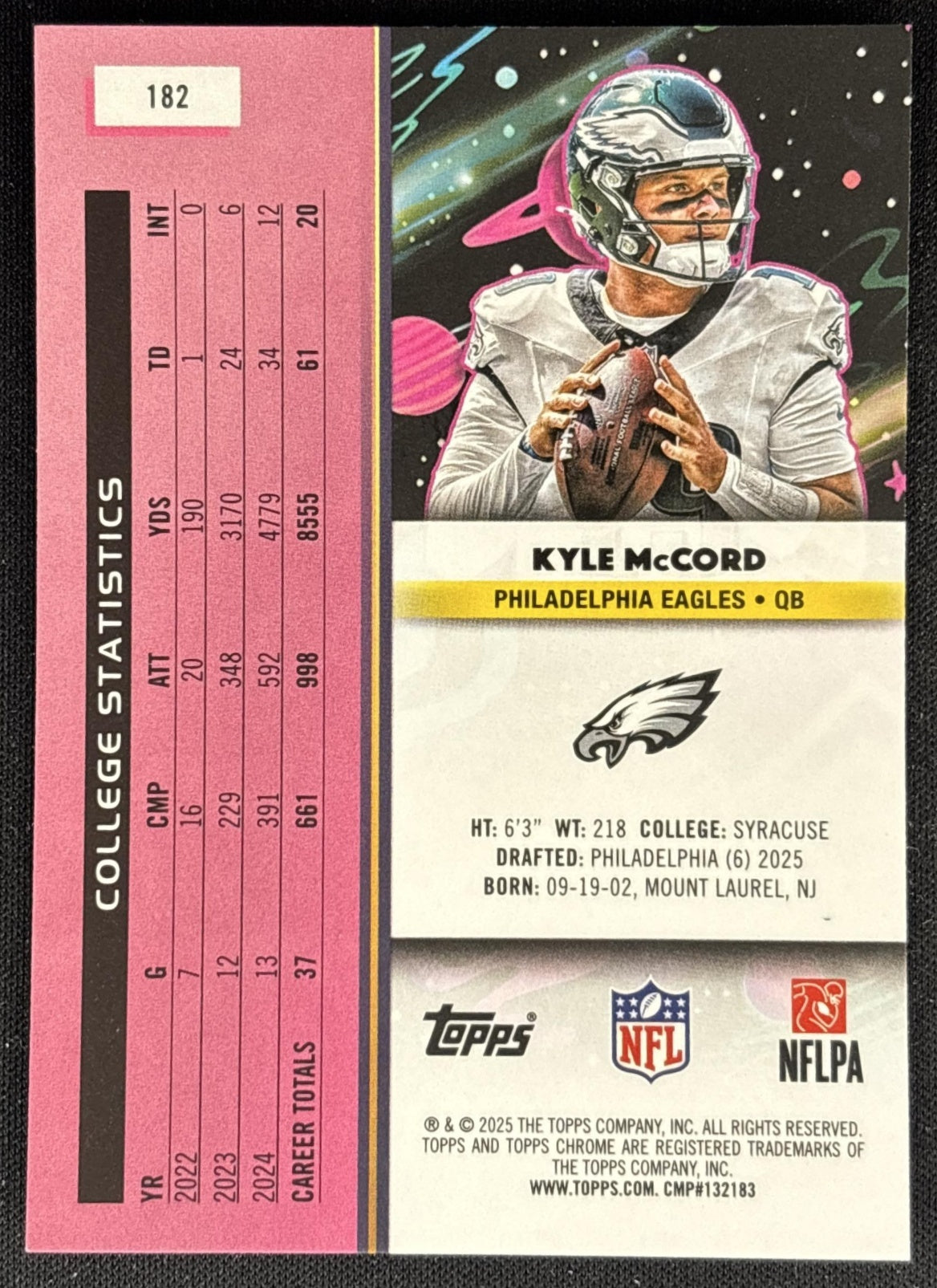 Kyle McCord 2025 Topps Cosmic Chrome Eagles back