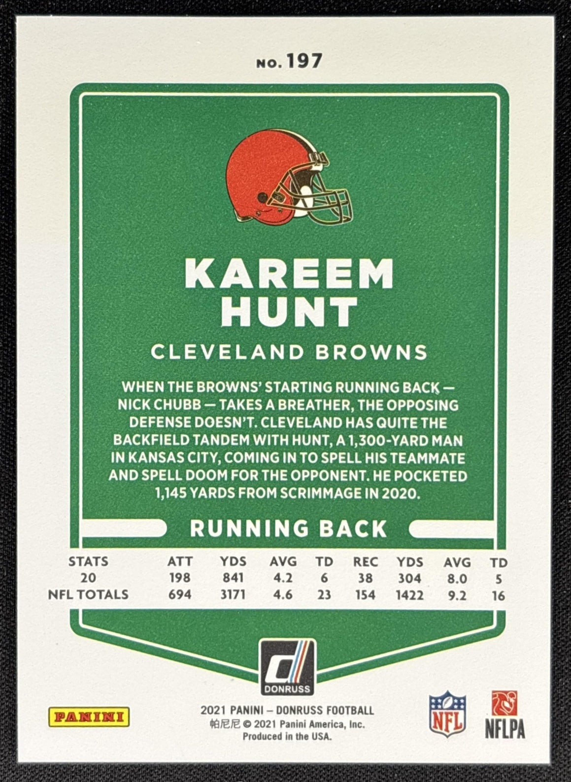 Kareem Hunt 2021 Panini Donruss Press Proof Premium Browns Sports Trading Card