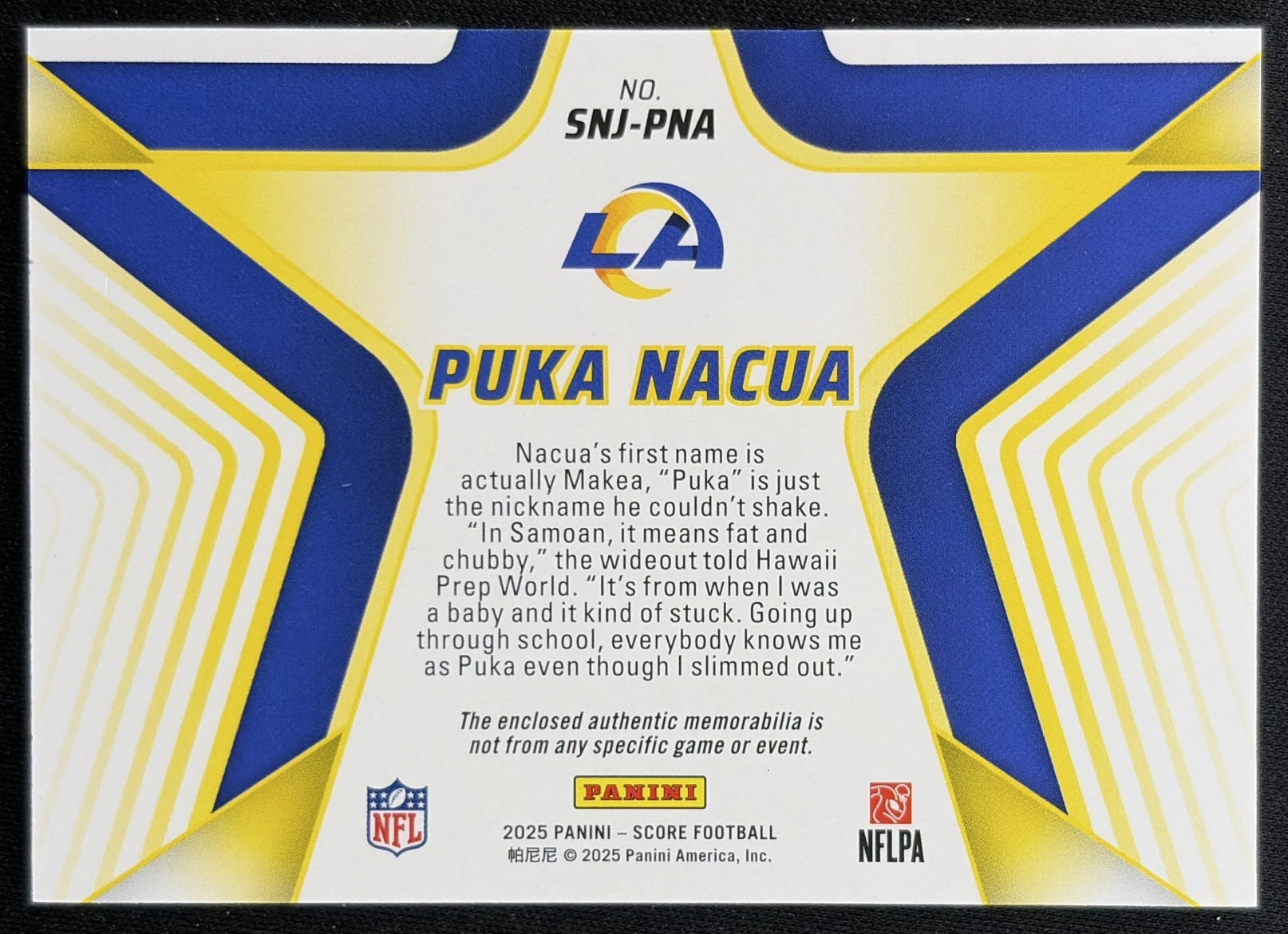 Puka Nacua 2025 Panini Score Stars of the NFL Jersey Rams back