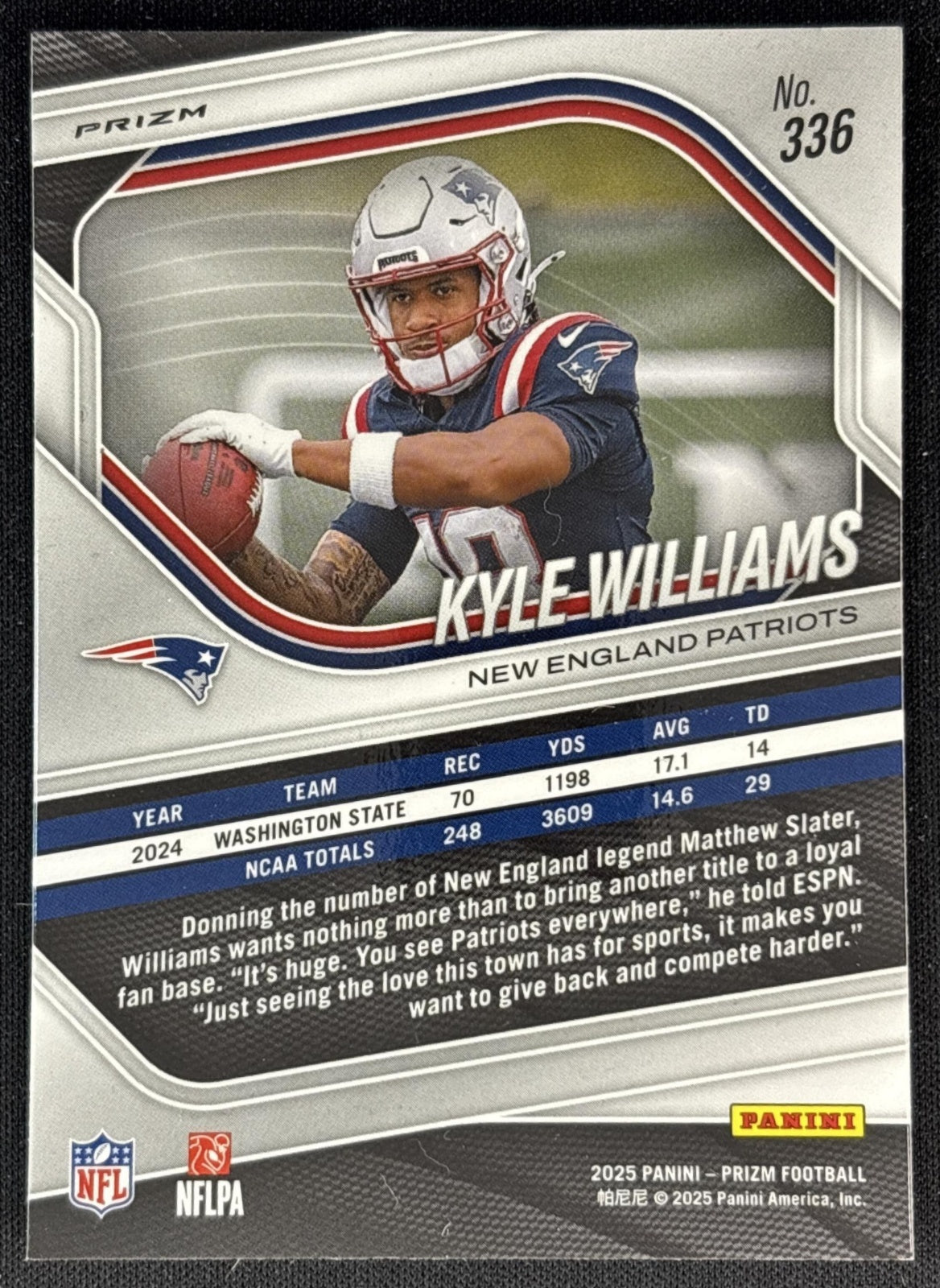 Kyle Williams 2025 Panini Prizm Silver Patriots Back