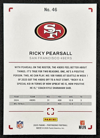 Ricky Pearsall 2025 Panini PhotoGenic 49ers back