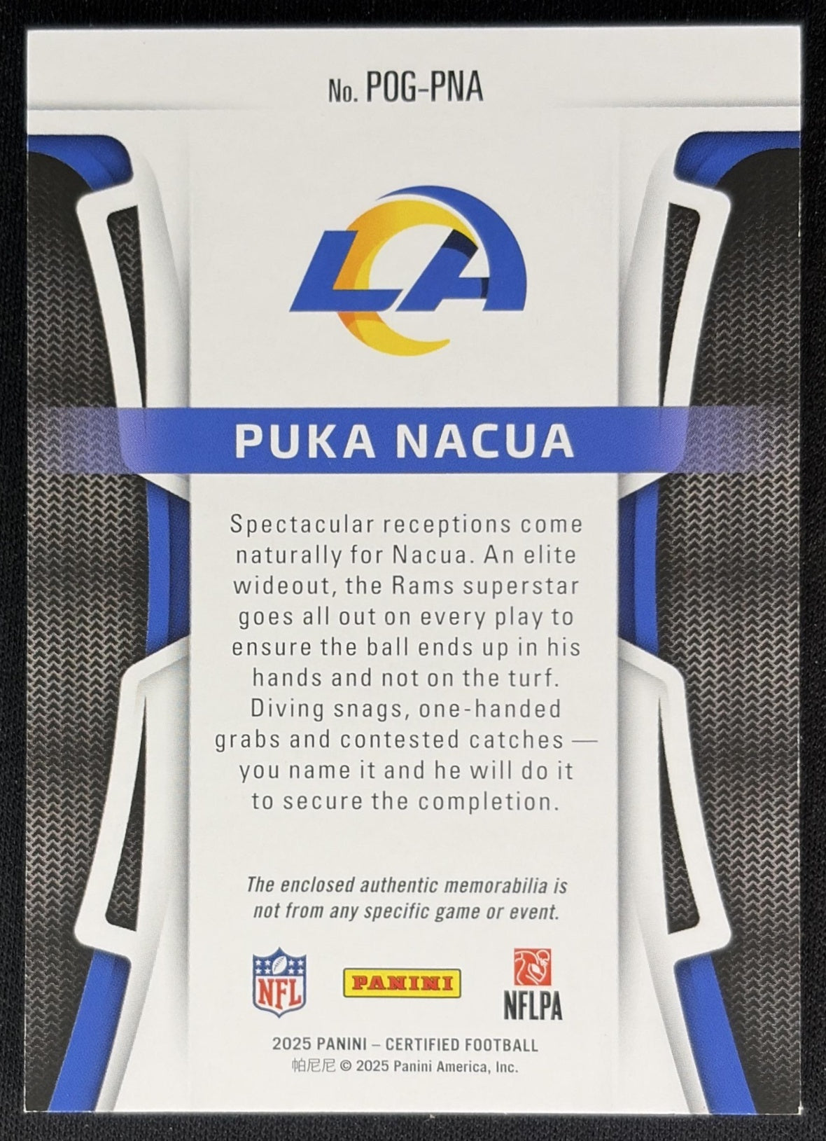 Puka Nacua 2025 Panini Certified Piece of the Game /299 Rams Sports Trading Cards