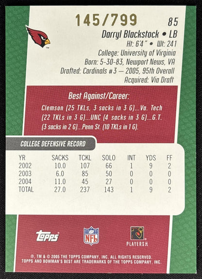 Darryl Blackstock 2005 Bowman's Best Green /799 Cardinals Sports Trading Card