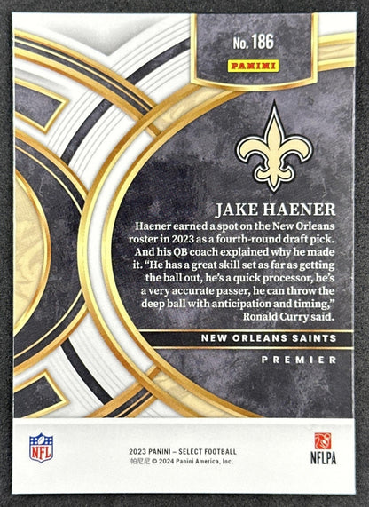 Jake Haener 2023 Panini Select Premier Level Saints back sports trading card