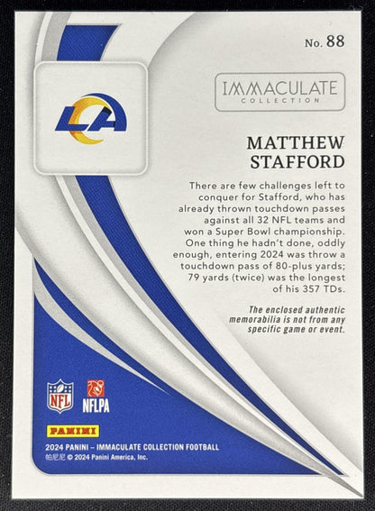 Matthew Stafford 2024 Panini Immaculate Memorabilia /99 Rams Back