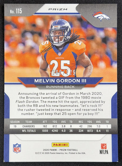 Melvin Gordon III 2020 Panini Prizm Purple /125 Broncos