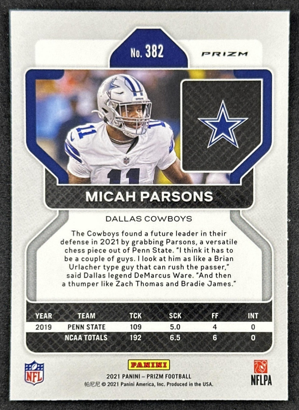 Micah Parsons 2021 Panini Prizm Red Ice Rookie Cowboys Packers Sports Trading Cards