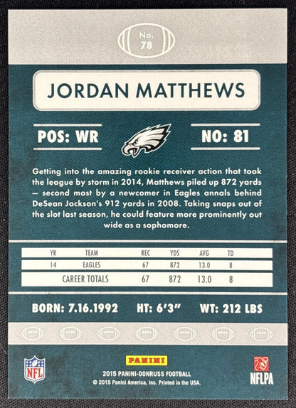 Jordan Matthews 2015 Panini Donruss Stat Line Career Green /545 Eagles back