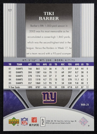 Tiki Barber 2006 Upper Deck Ultimate Collection /525 Giants