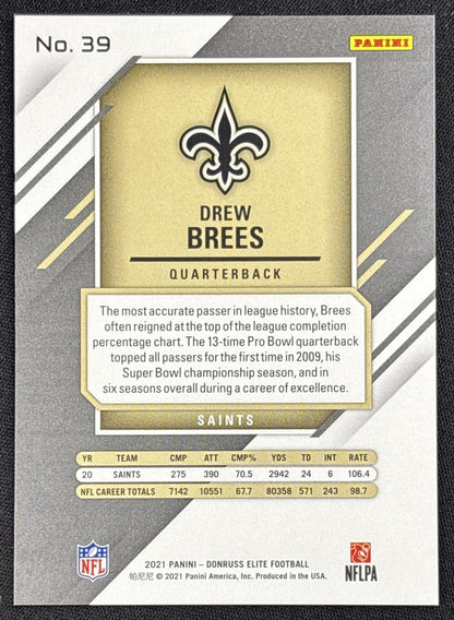 Drew Brees 2021 Panini Donruss Elite Orange /49 Saints - back