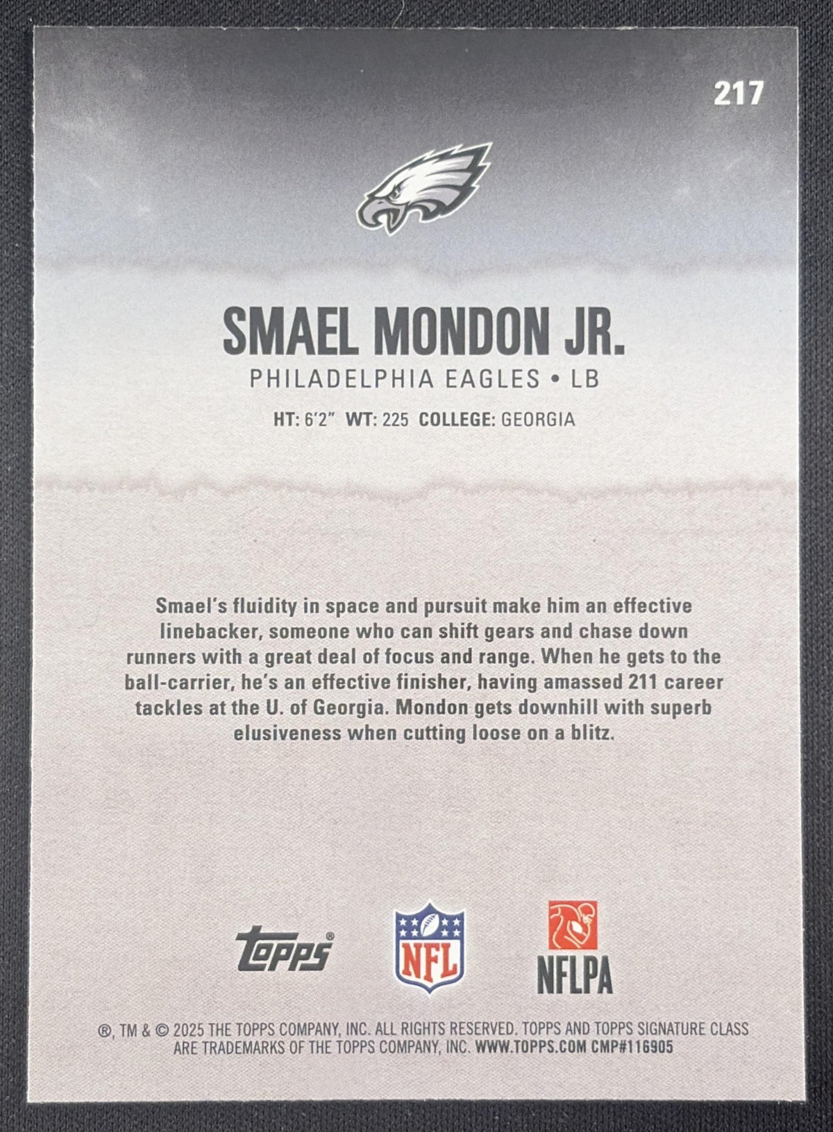 Smael Mondon Jr. 2025 Topps Signature Class Chrome Rookie Lime Refractor /175 Eagles Sports Trading Card