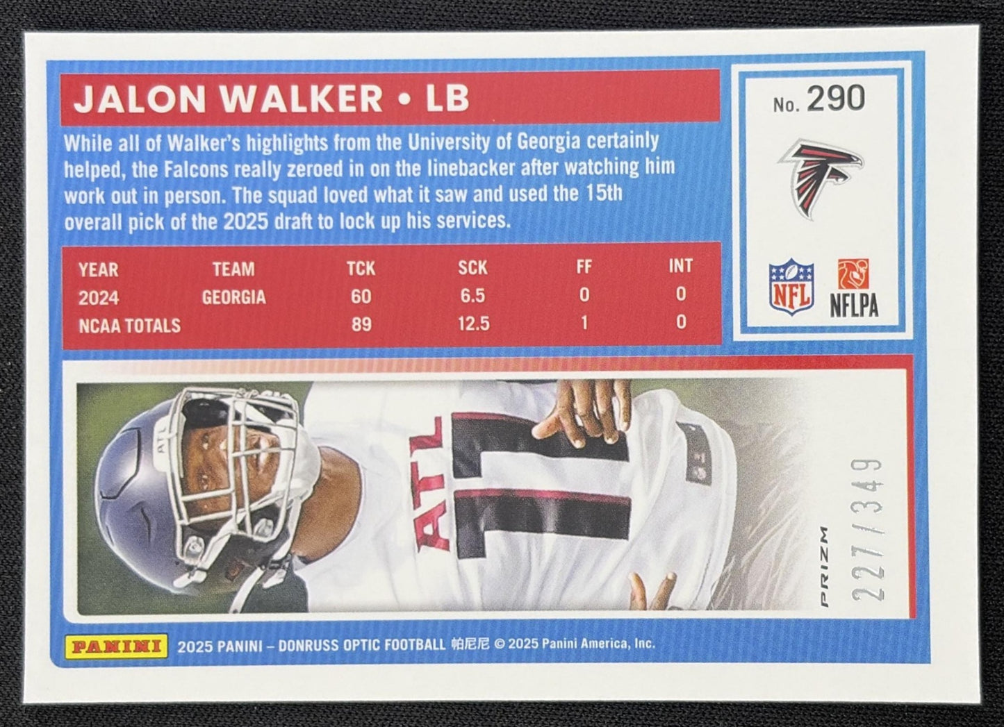 Jalon Walker 2025 Panini Donruss Optic Rated Rookie Aqua Prizm /349 Falcons