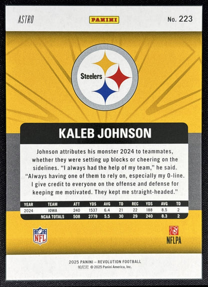 Kaleb Johnson 2025 Panini Revolution Rookies Red Astro Steelers back