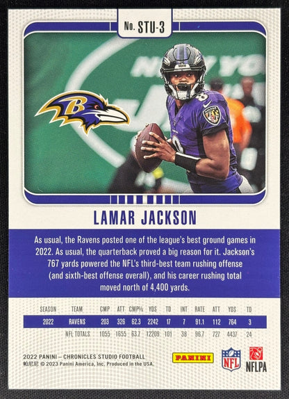 Lamar Jackson 2022 Chronicles Studio Blue /49 Ravens back