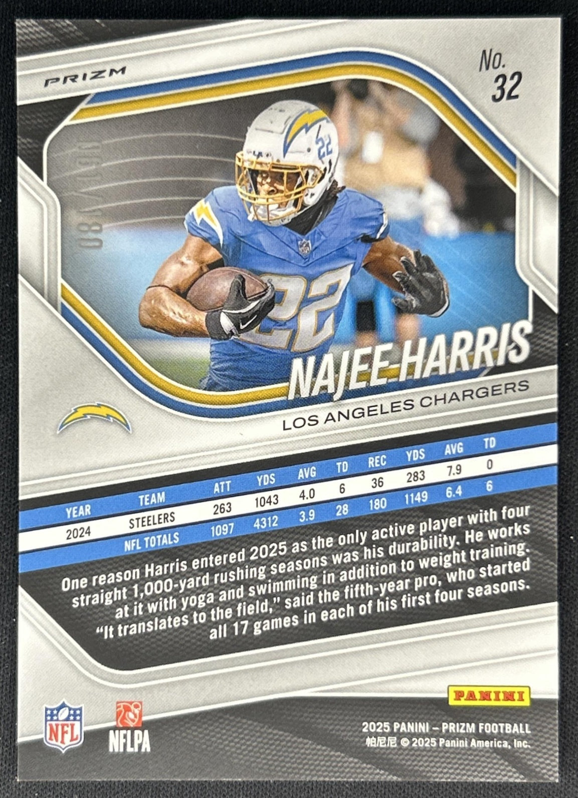 Najee Harris 2025 Panini Prizm Pigskin /180 Chargers