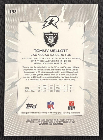 Tommy Mellott 2025 Topps Resurgence Rookie Signatures Aqua Surge Refractor /250 Raiders