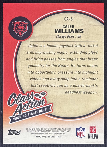 Caleb Williams 2025 Topps Signature Class Action Bears back