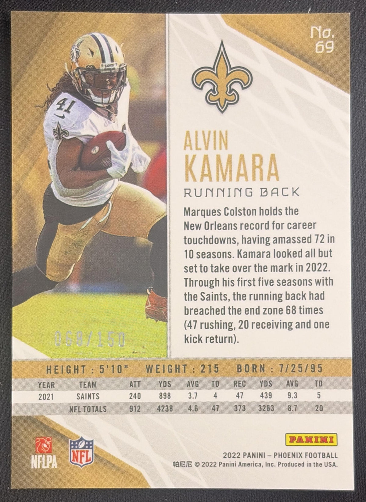 Alvin Kamara 2022 Panini Phoenix Teal /150 Saints
