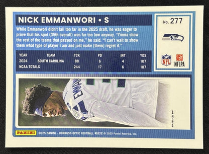 Nick Emmanwori 2025 Panini Donruss Optic Rated Rookie Green Velocity Prizm Seahawks Sports Trading Card