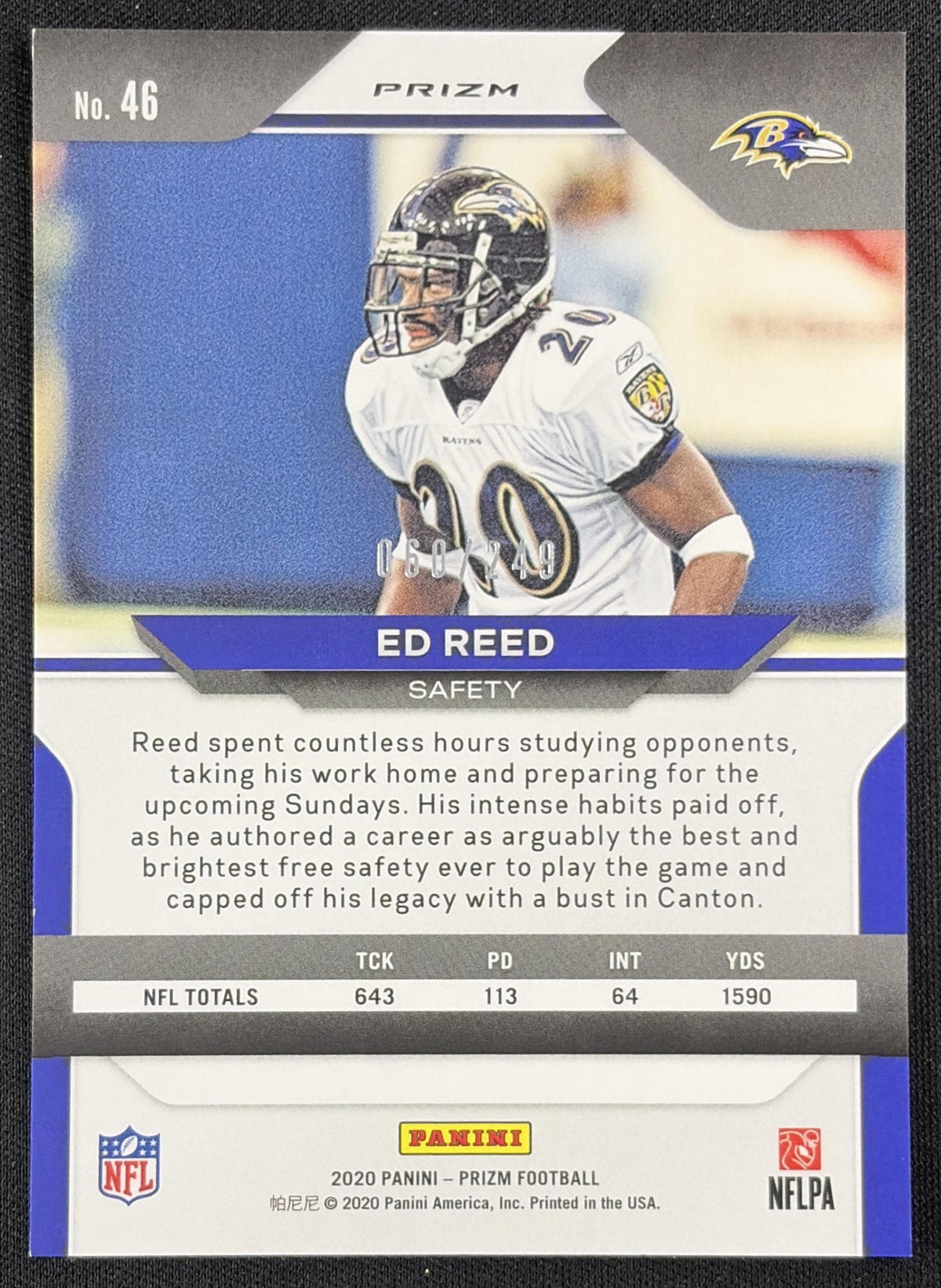 Ed Reed 2020 Panini Prizm Orange /249 Ravens